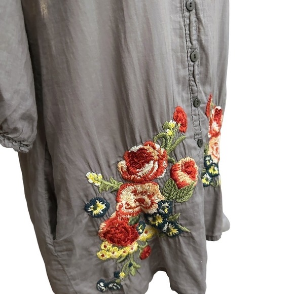 Johnny Was Womens Embroidered Floral Tunic Blouse Puff Long Sleeve Cotton Gray M - Picture 3 of 13